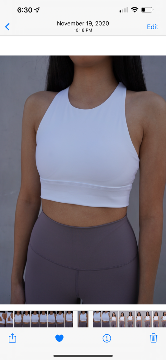 White Mesh Long Line Sports Bra